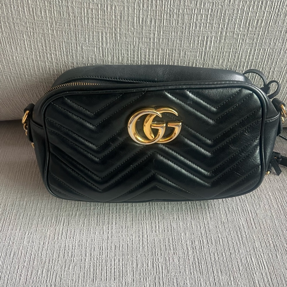 Gucci Black Crossbody Bag with Gold Accents